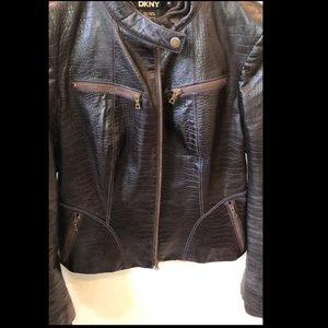 DKNY ALLIGATOR EMBOSSED LEATHER MOTO JACKET